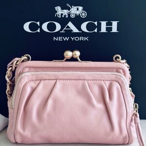 COACH PARKER PINK PEARL LEATHER KISSLOCK SATCHEL CLUTCH